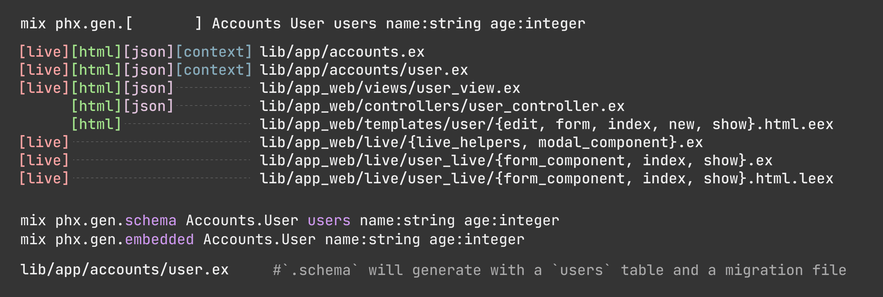 Phoenix 筆記:phx.gen MVC 相關指令檔案整理